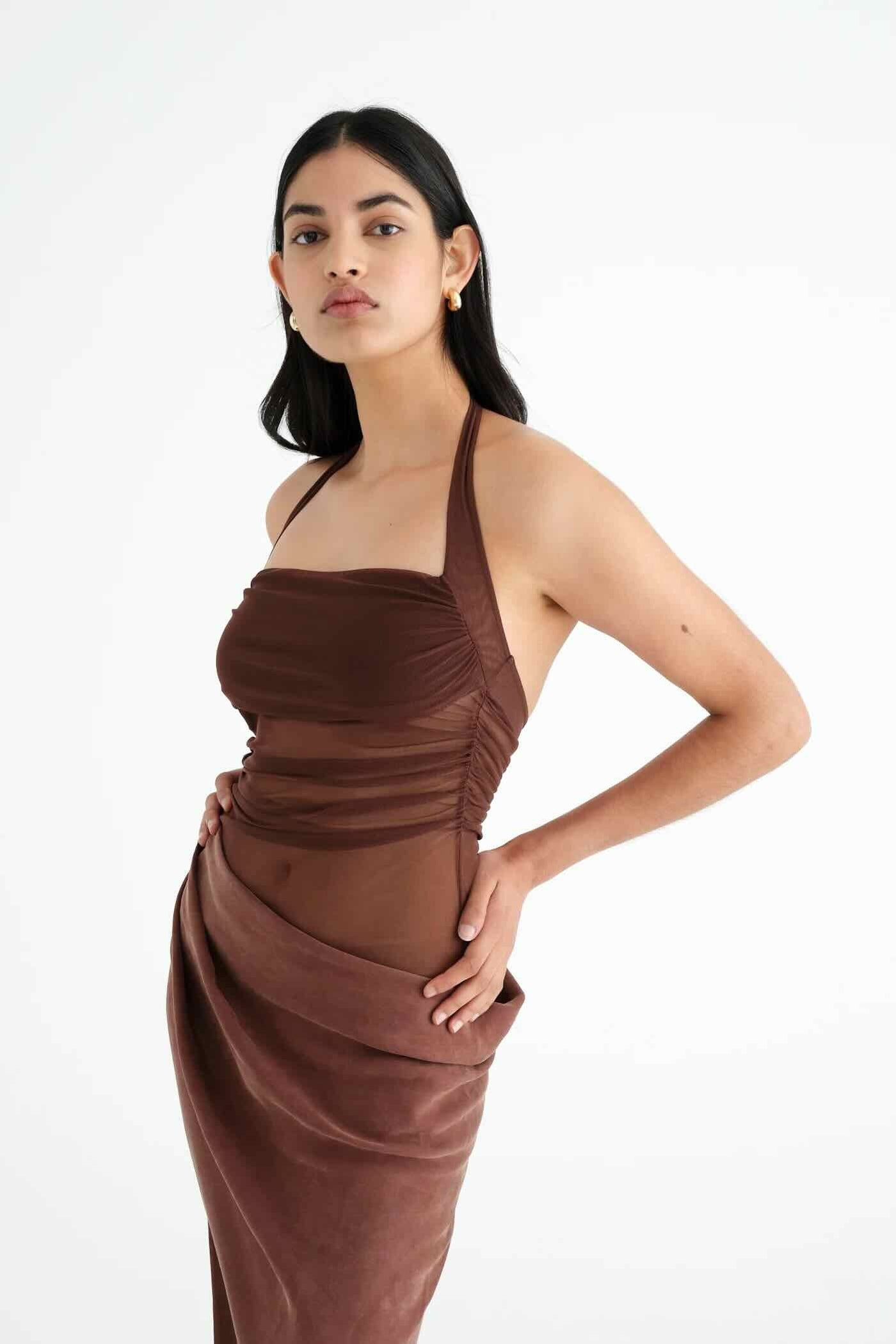 Sienna Drape Mesh Maxi