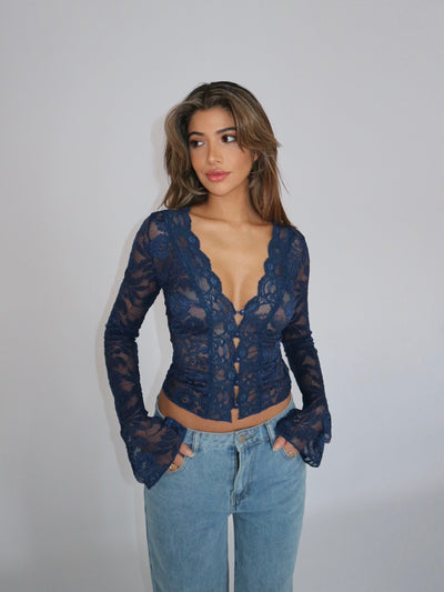 Elise Lace Button Top