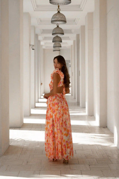 Orange Fuchsia Cassini Maxi Dress